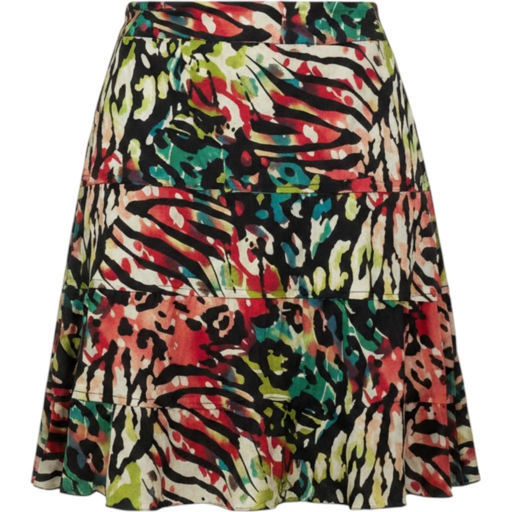 Studio West Apparel Womens Large Cotton Tiered Midi Skirt Abstract Animal‎ S3